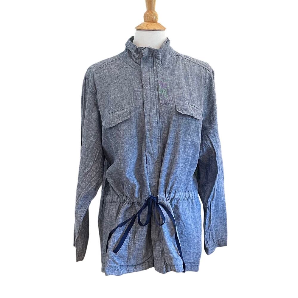 Ashley Stewart Linen Blend Blue Zip Up Jacket, Casual, Coastal Grandma, Size 22
